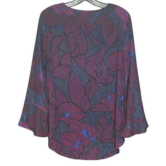 Ann Taylor LOFT bell sleeve top blue purple flowy lightweight bohemian size Med - Picture 2 of 6
